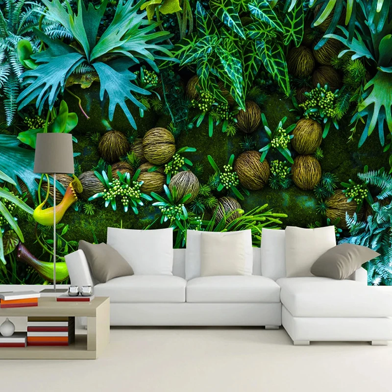 Papier peint mural personnalisé, forêt tropicale 3D, plantes, feuilles vertes, peinture murale, salon, fond TV