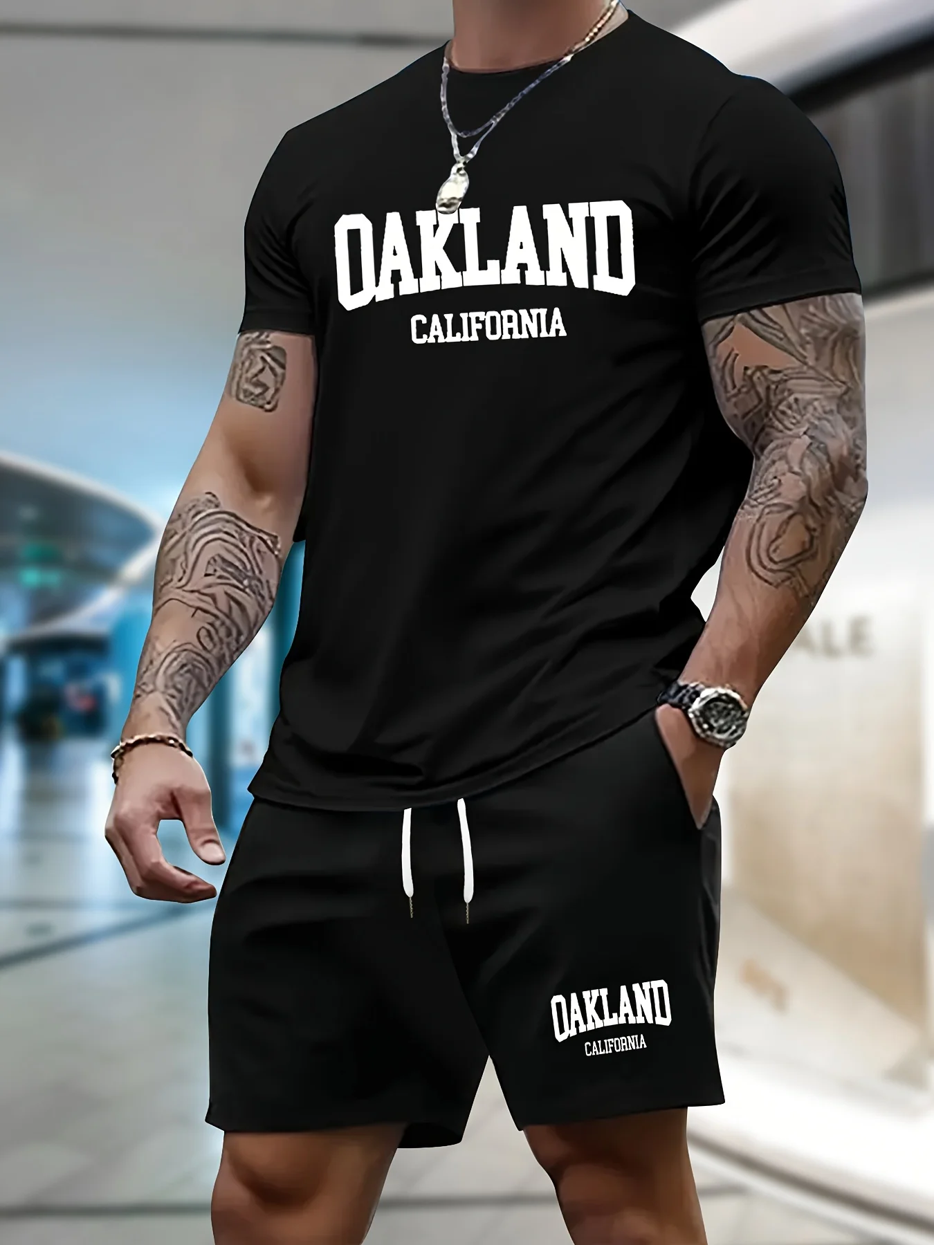 

Men's Suit 2pcs Set Fashion Leisure Comfortable Set Men Including T-shirts Shorts Suitable Sports Fitness Activities Summer