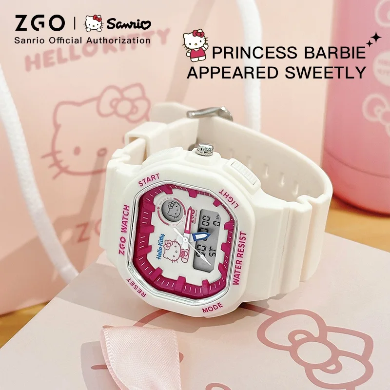 ساعة ZGO Sanrio Hello Kitty Kids للفتيات، ساعة رقمية رياضية مع شاشة عرض مزدوجة متعددة الوظائف هدية 810