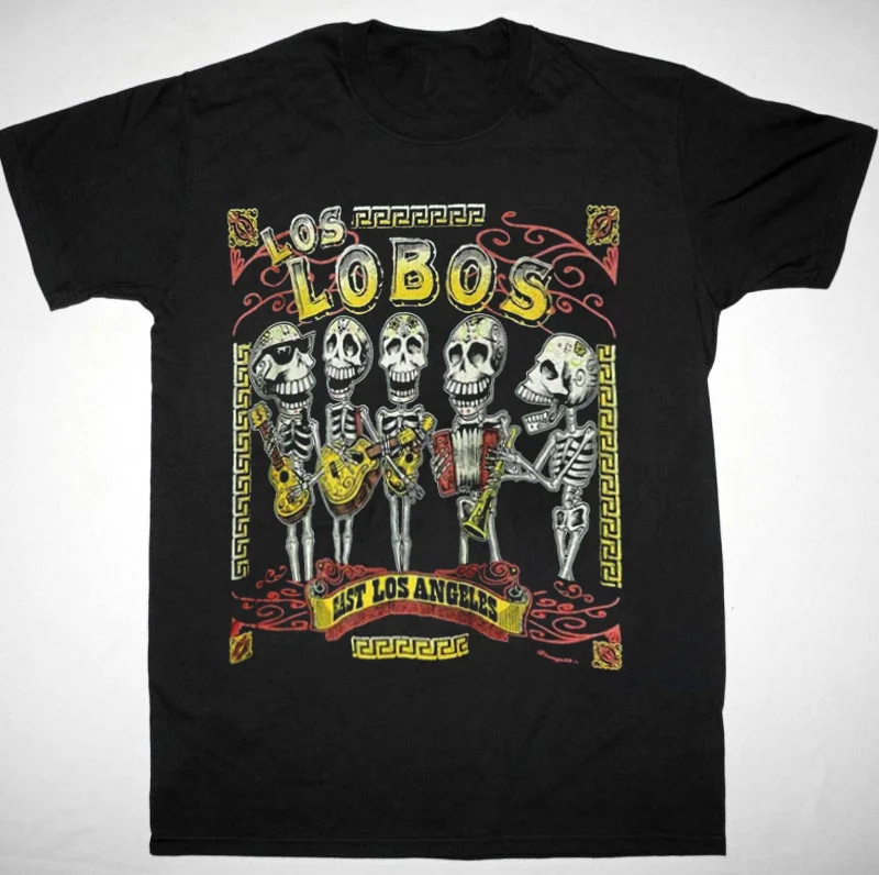 Los Lobos Band Short Sleeve Cotton Black All Size Unisex Shirt AC1600