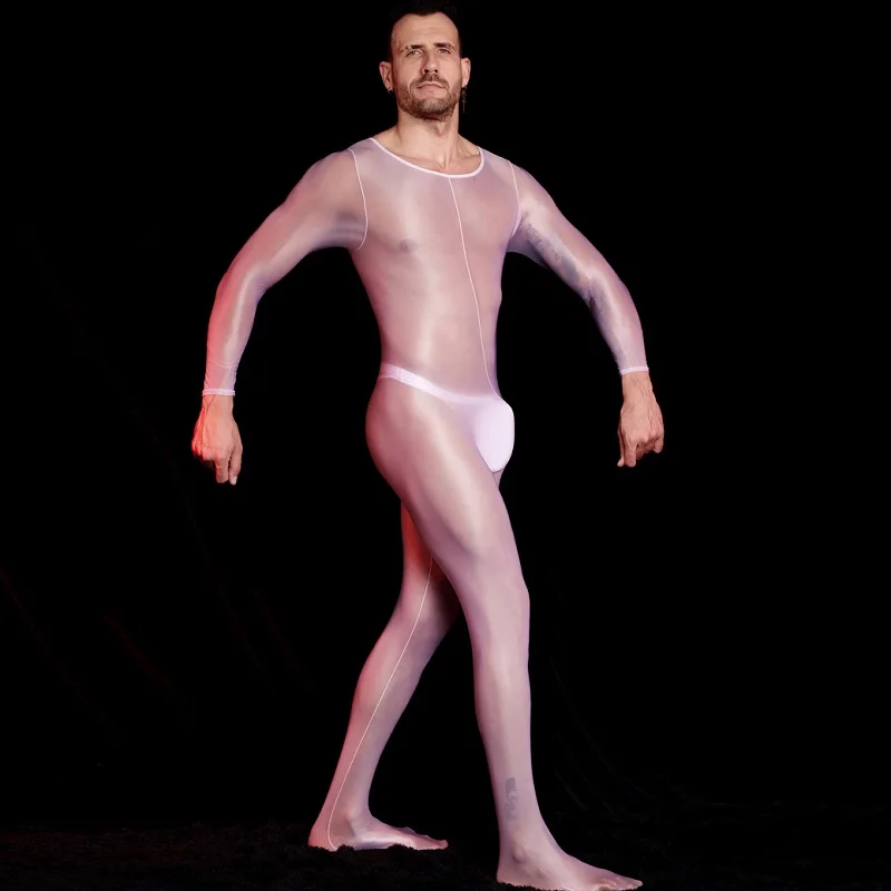 

Масляные шелковистые тонкие прозрачные мужские чулки с высокой эластичностью и открытой промежностью, боди с длинными рукавами, комбинезон, прозрачные колготки, комбинезон