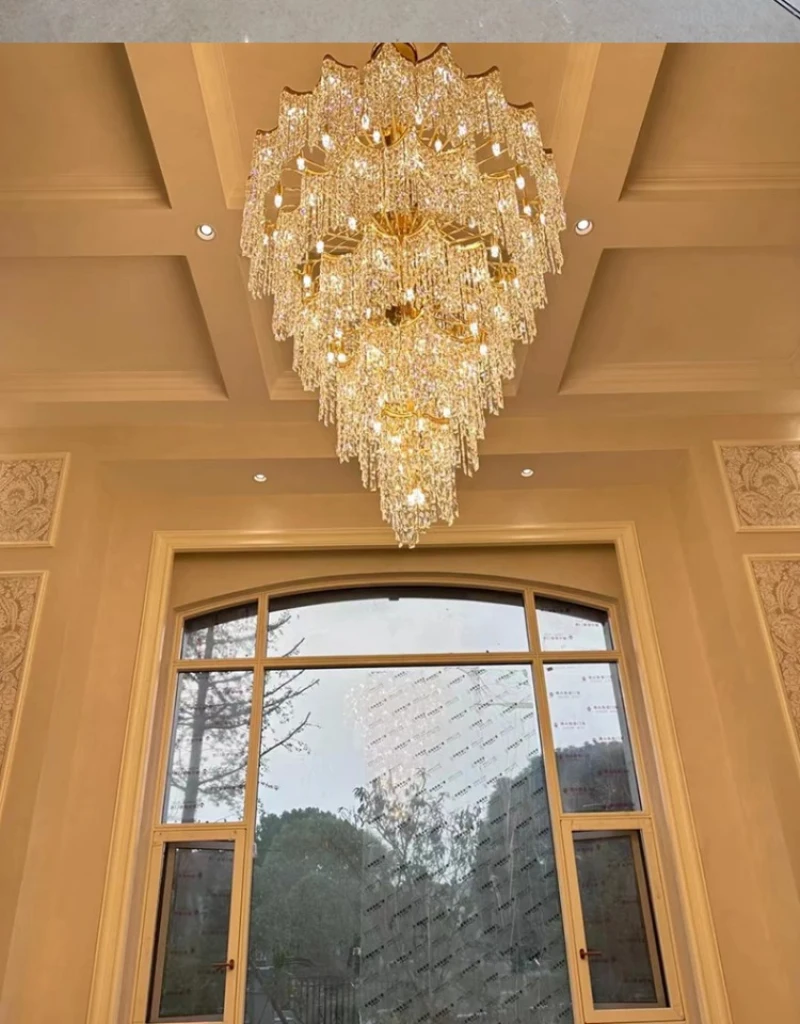 Duplex crystal chandelier hotel loft lobby American villa living room hollow luxury decorative staircase lamp