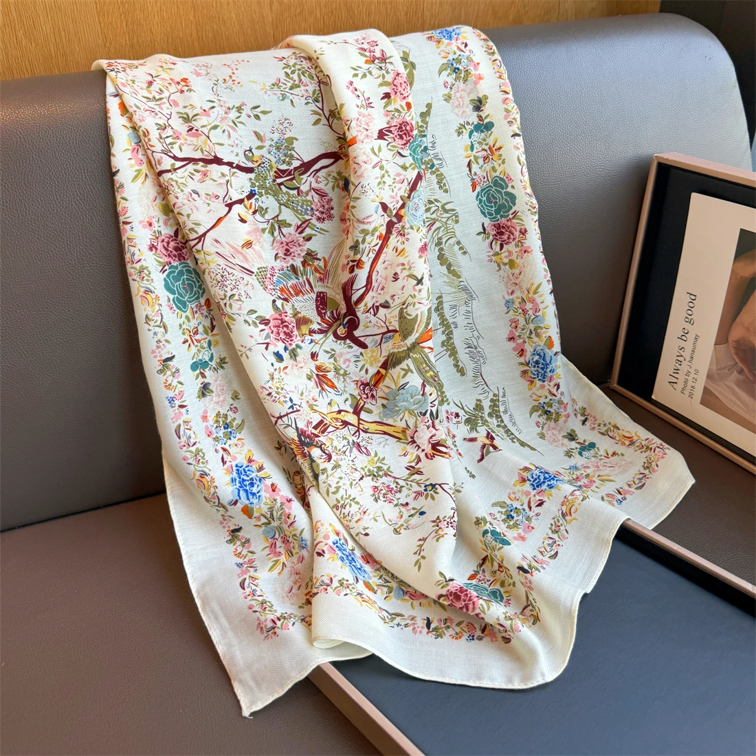 2024 new floral shawl women\'s cotton and linen thin scarf size 90*90 square multifunctional scarf decorative scarf scarf