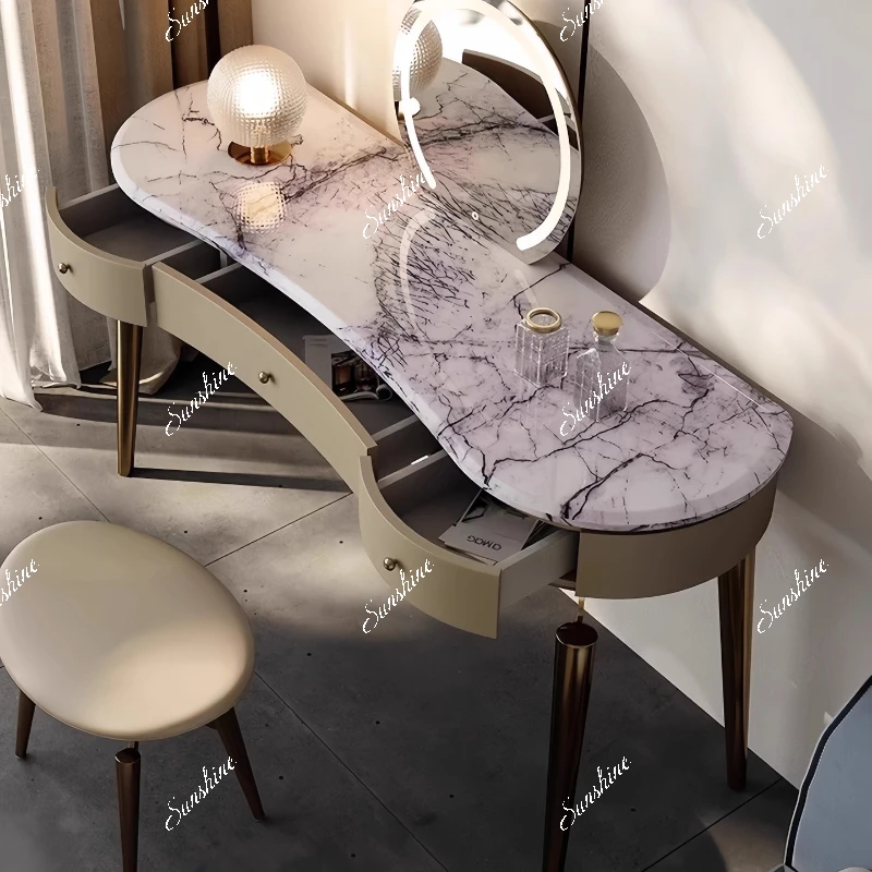 

Modern minimalist bedroom natural marble stainless steel light luxury minimalist dressing table