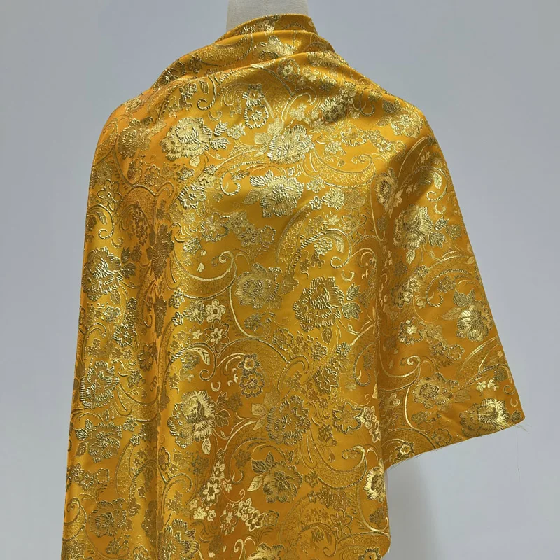 

Pre-Cut Glitter Metallic Golden Floral Jacquard Brocade, Luxurious Shiny Embroidered Upholstery Fabric for Crafts DIY Projects