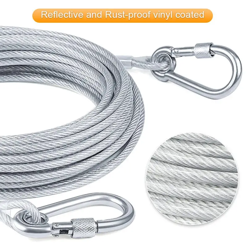 460/900/1500 Stainless Double Steel Heavy-Duty Reflective Dog Tie-Out Cable Capacity with Swivel Snap Hooks - Ideal for Outdoor
