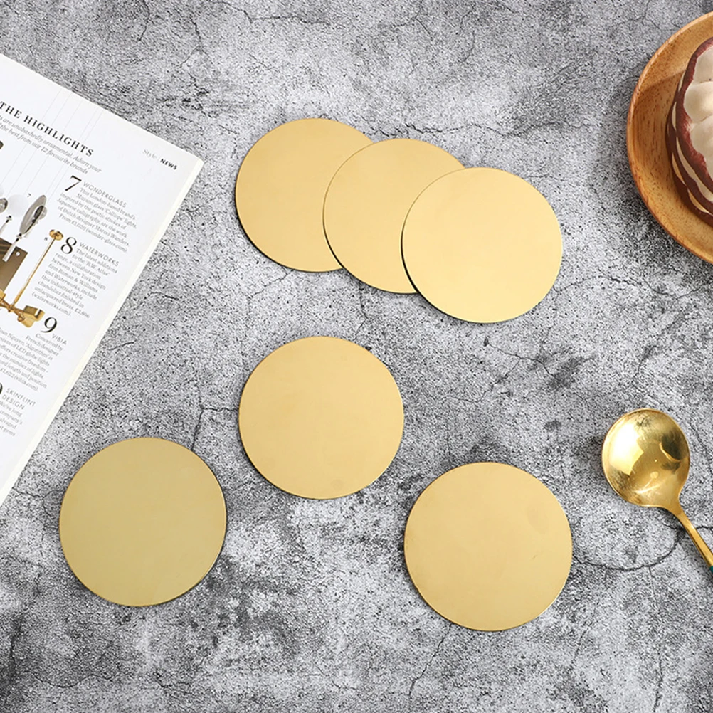 

6pcs Gold Tabletop Coaster Kitchen EVA Bottom Modern Mirror Finish Heat Insulate Protection Kitchen Tableware