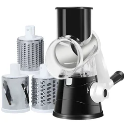 Vegetable Cutter & Slicer Manual Kitchen Cheese Chopper Machine With 3 Sharp Drums Multifunctional Garlic Potato Shredder