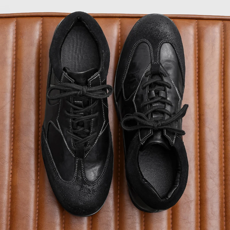 European American Frosted Patchwork Men Casual Shoes with Flat Bottom and High-end Feel Lace Up Trend for Commuting
