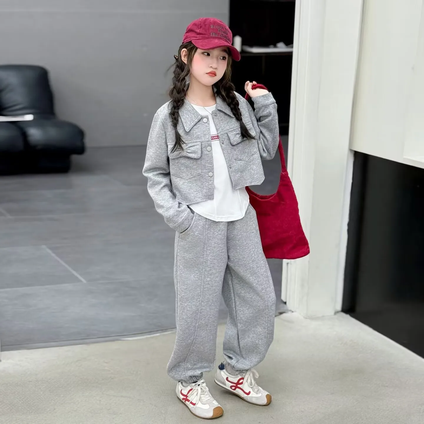 2026 spring winter Teens Clothes Children Set bow Crop Top Cardigan sweatshirt + Ankle-tied Pant Suit tracksuit 4 10 12 14 year