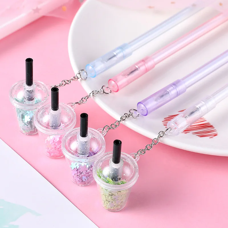 1 Pcs Kawaii Mini Bubble Tea Bottle Pendant Gel Pens Signature Pens School Office Stationery Gift