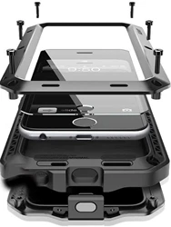 For iPhone 15 14 13 12 11 Pro Max XS XR 8 7 Plus Aluminum Metal Tank Case Heavy Duty Shockproof Rugged Armor Cover Screen Film