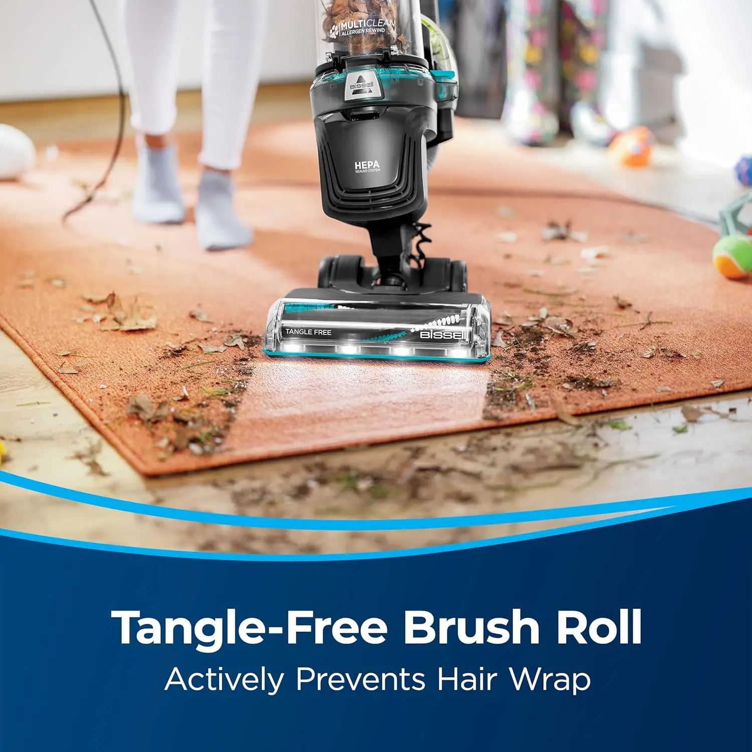 Vácuo para animais de estimação com rebobinamento de alérgenos multicamadas com sistema selado de filtro HEPA, rebobinamento automático de cabo, rolo de escova sem emaranhados e cabeçote de LED