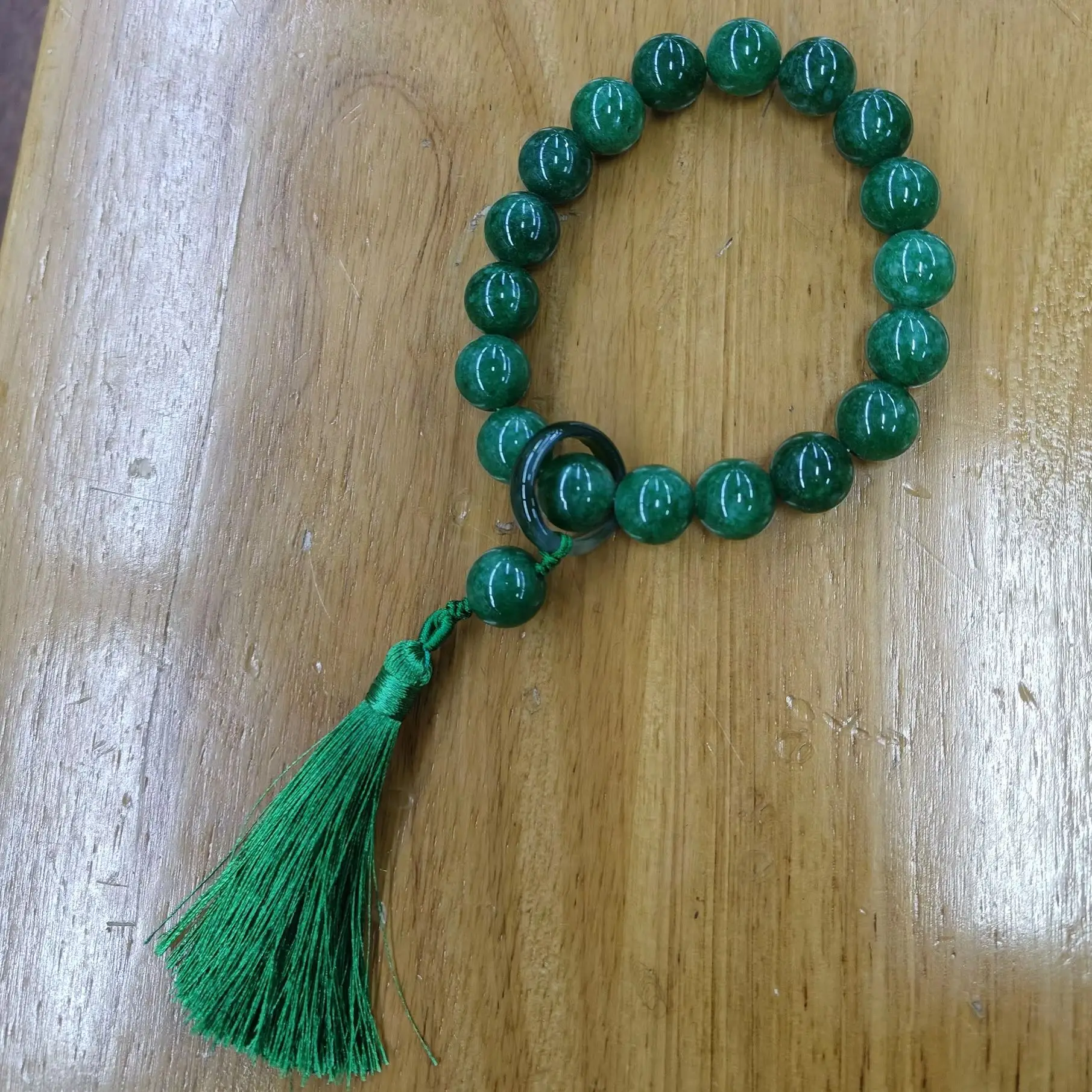 12mm Rare Jade Bead Bracelet with Tassel 12 Beads Exotic Customizable Popular Gorgeous Jewelry for All Occasions
