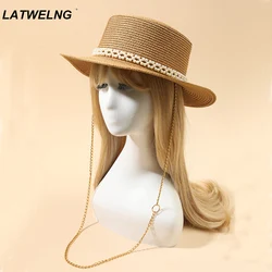 2022 Designer Chain Necklace Sun Hats With Pearl For Women Summer Foldable Beach Hats Ladies Fashion Party Hat Wholesale