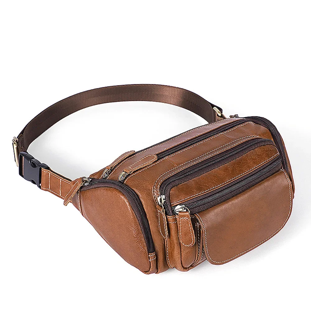 2025 NEW Genuine leather Travel Waist Bag Fanny Pack men Leather Belt Waist bags phone pouch small chest Bags messenger for man