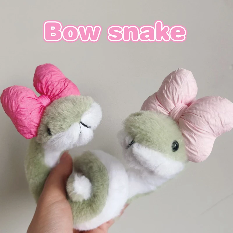 Kawaii Soft Stuffed Animal Doll Sweet Bow Twisting Snake Plush Toy Cartoon Plush Dolls For New Year Gifts Snake Year Decor