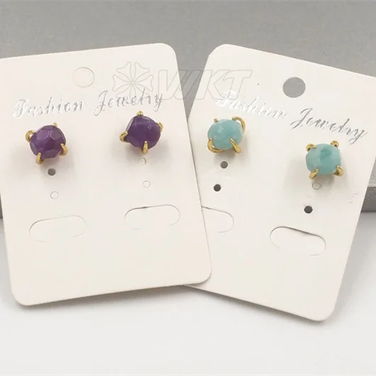 

WT-E646 красочные оптовые изысканные маленькие натуральные камни 18-каратного золота классические серьги-гвоздики для женских повседневных украшений