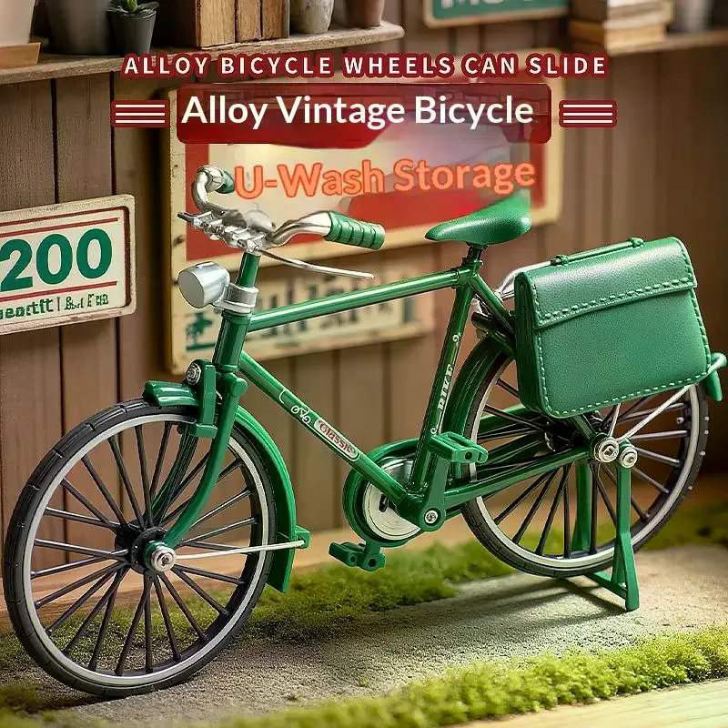 1 Set Simulation Collection Gifts 1:10 Model Mini Retro Alloy Bicycle Diecast Mountain Metal Bike With Inflation Pump Toys