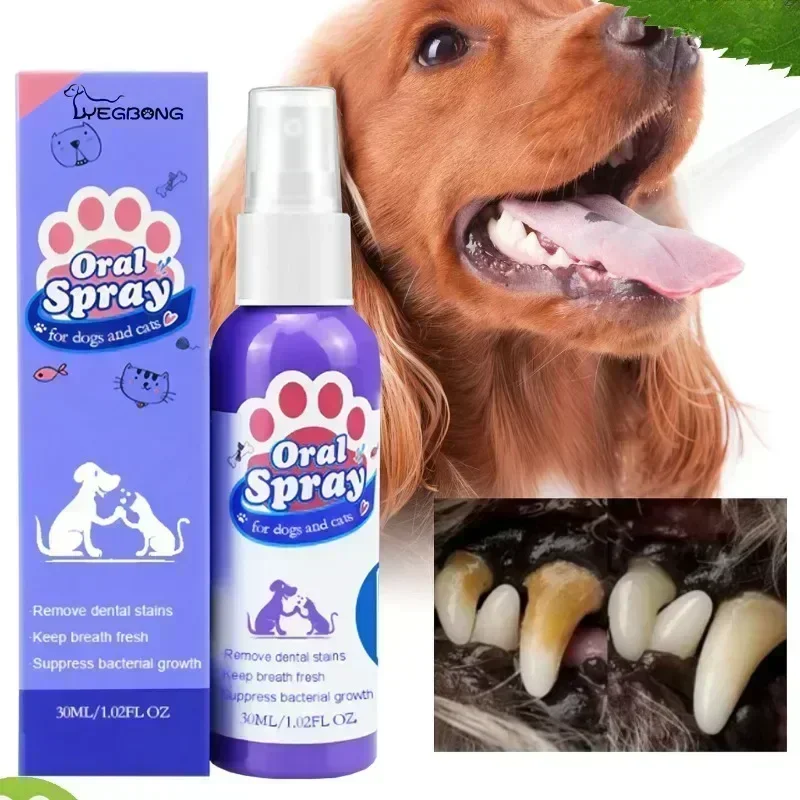 Yegbong Pet Dental Cleaning Spray Safe Gentle Portable for Dogs Cats Remove Stain Bad Breath Fresh Breath Pet Oral Care Supplies