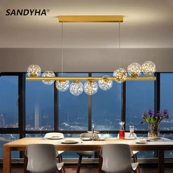 SANDYHA-Nordic Gypsophila Chandelier, Bola De Vidro Moderna, Lustre De Ouro, Sala De Jantar, Lâmpada De Cozinha, Home Decor, Pingente Luminárias