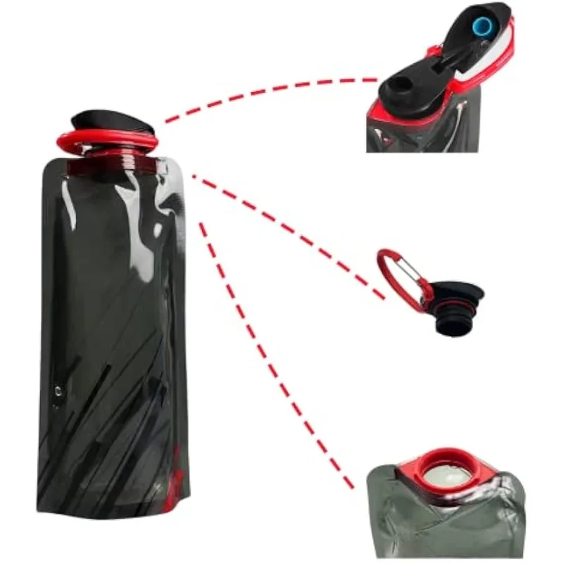 Collapsible Water Bottles 4 Pack 25oz, Reusable Leakproof Foldable Bottle with Clasp for Outdoor Camping Sports