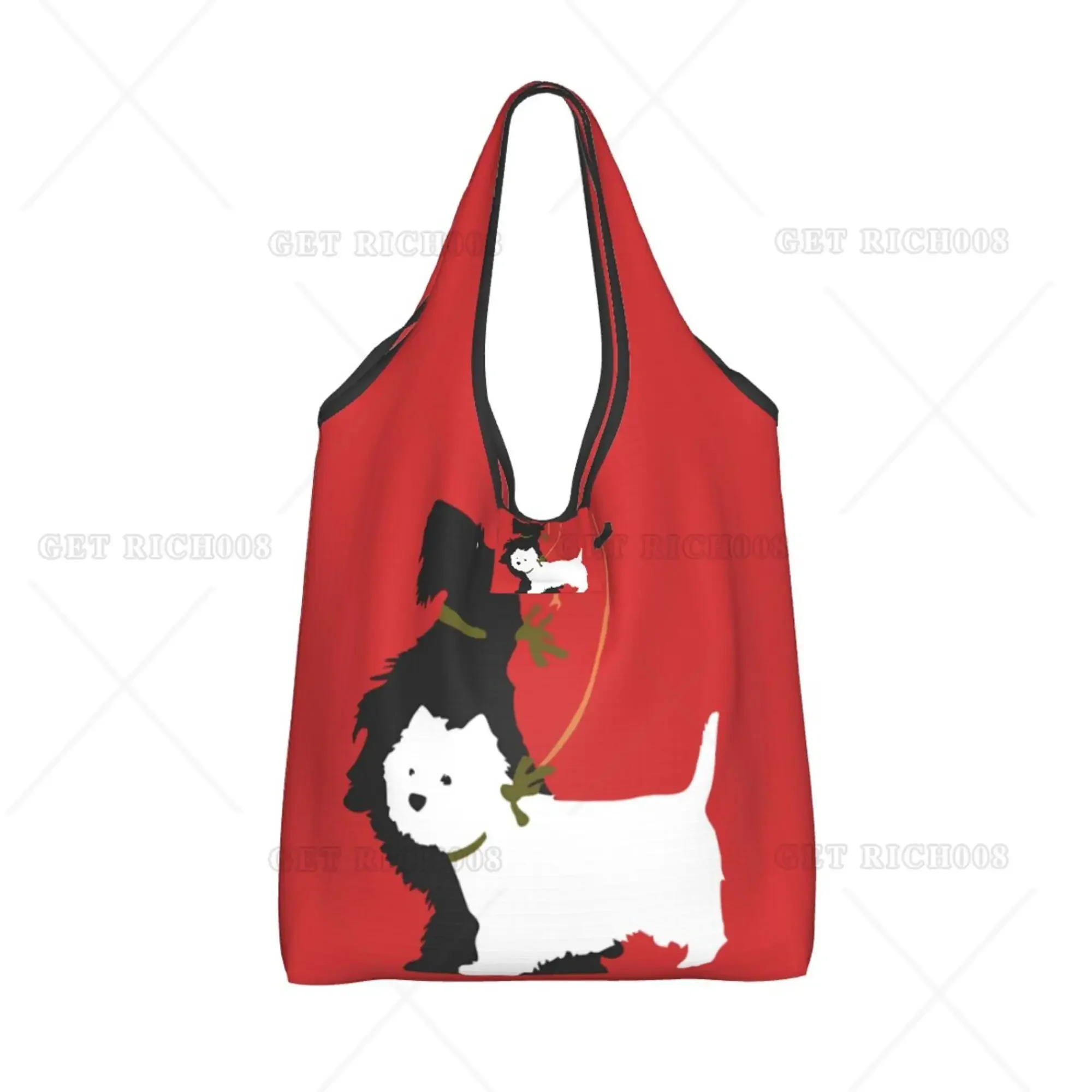 Schnauzer Dog Red Shopper Bag borsa per la spesa portatile donna uomo borsa borse per la spesa riciclabili Tote Bag Eco Bag senza cerniera