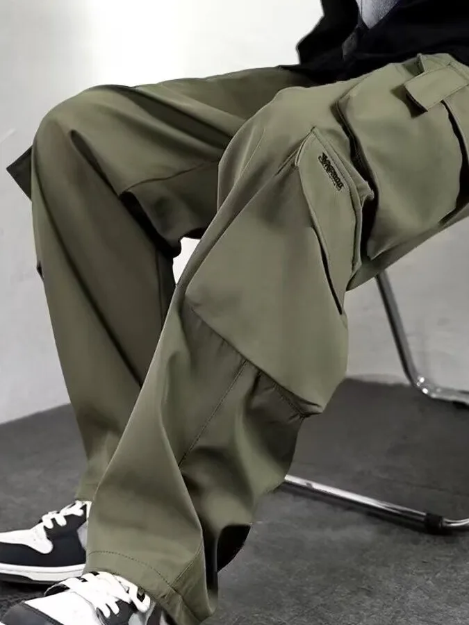 

Мужские рабочие брюки на весну-осень, прямые, широкие, для активного отдыха, повседневные, свободного кроя, модные летние брендовые брюки