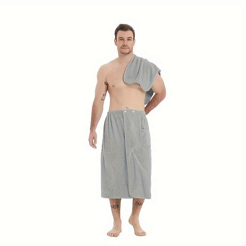 2 Pcs Men's Microfiber Bath Wrap Set | Towel & Spa Half Robe Combo for Home/Hotel/Beach/Swimming/Spa - Soft & Quick-Drying