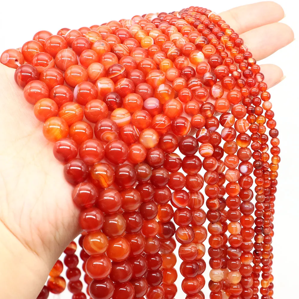 4/6/8/10mm Natural Stone Red Striped Agate Bead Round Loose Spacer Crystal Quartz Beads For Jewelry Making DIY Bracelet Necklace