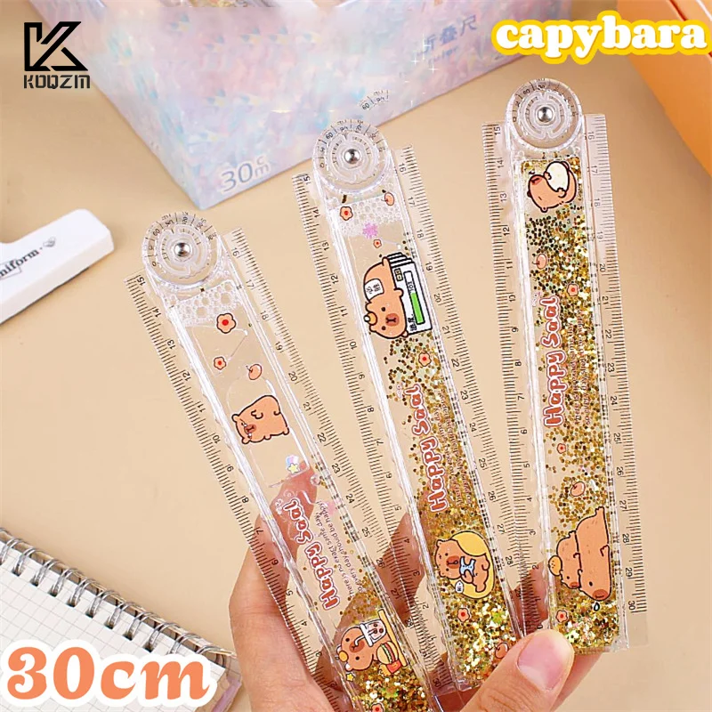 Multi-function Drawing Tools Student Stationery Measuring Tools Cartoon Capybara Measuring Ruler Folding Ruler Drawing Ruler