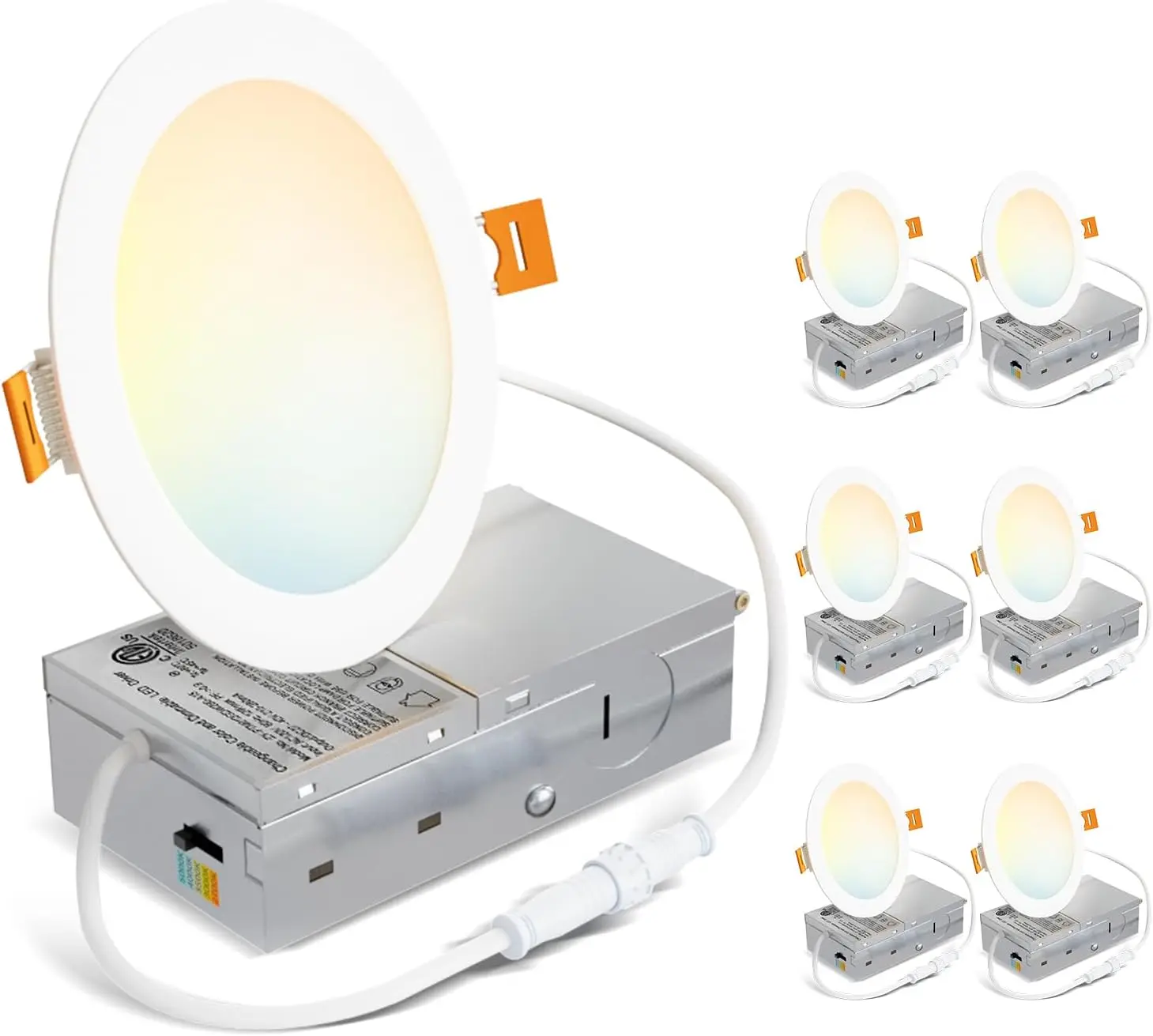 

6 Inch Recessed LED Lights, 1200LM, 2700K-5000K 5CCT Dimmable, Ultra-Thin Canless Ceiling Lights, ETL Listed, 6 Pack