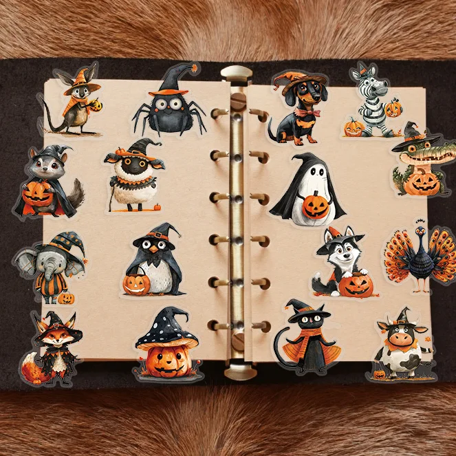50/100 Uds pegatinas de animales de Halloween Graffiti de dibujos animados DIY funda de teléfono portátil casco motocicleta impermeable pegatina de mascota juguete