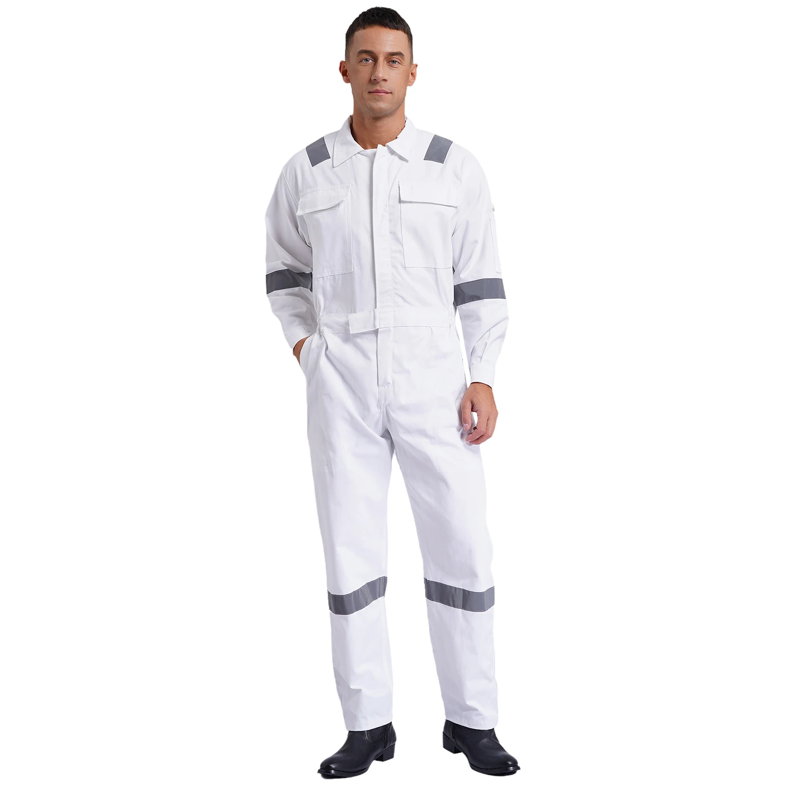 Adult 100% Cotton Food Factory Work Overalls Reflective Strips Multi-pocket Jumpsuit Dustproof Dungarees workshop Coveralls