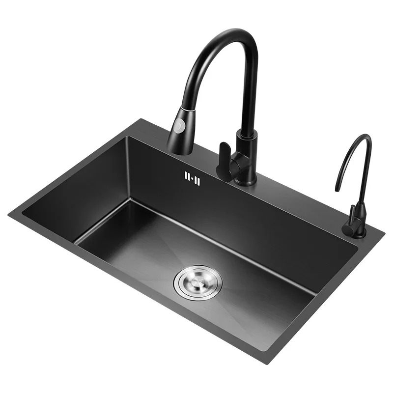 

Stainless Steel Kitchen Sinks Dark Grey Single Bowel Kitchen Sink Above Counter and Udermount Vegetable Washing Basin