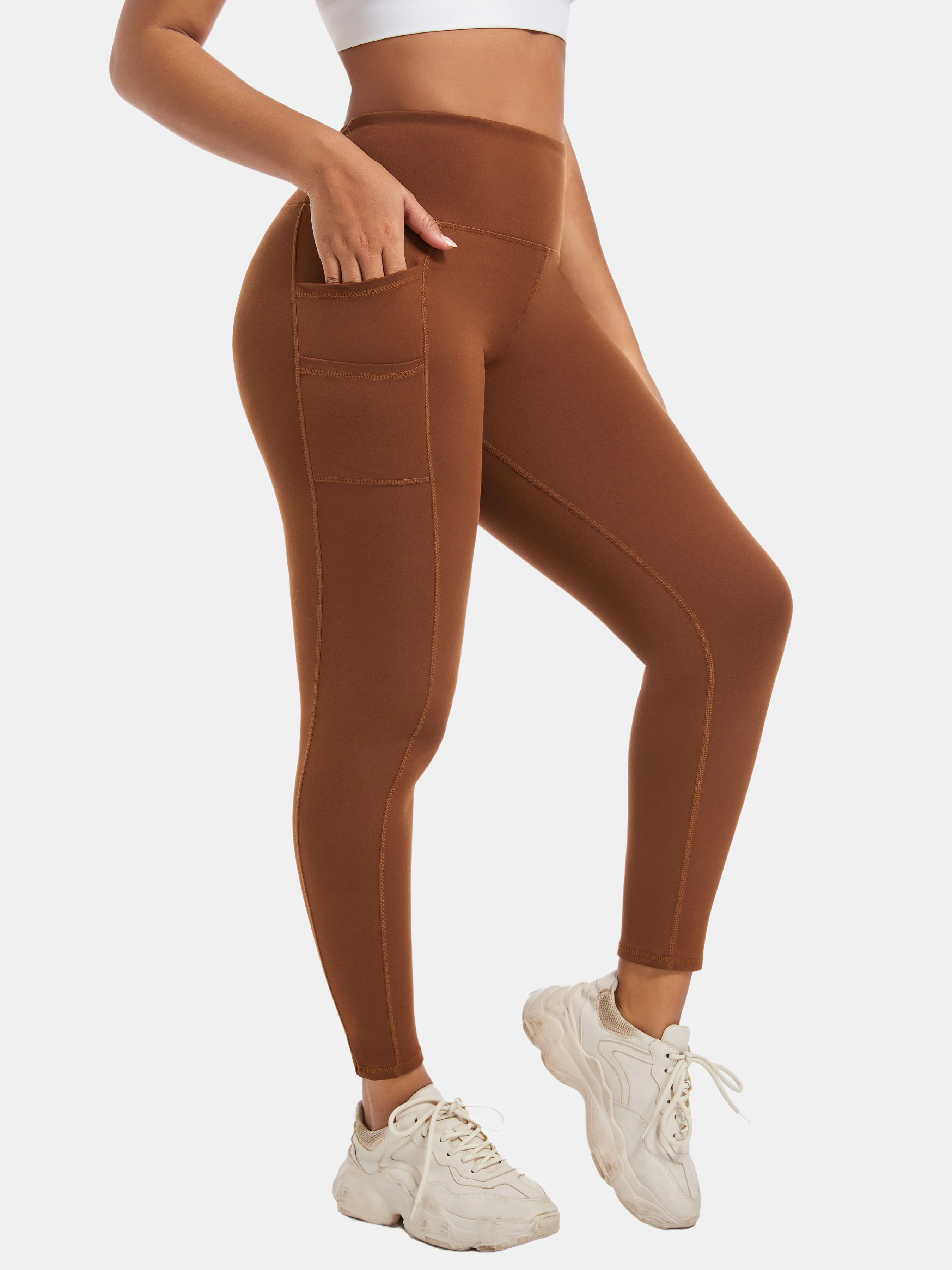 Workout-legging Dames Zomer Yoga Sportkleding Zijzakken Naakt gevoel 4-weg stretch buikcontrole panty voor fitness