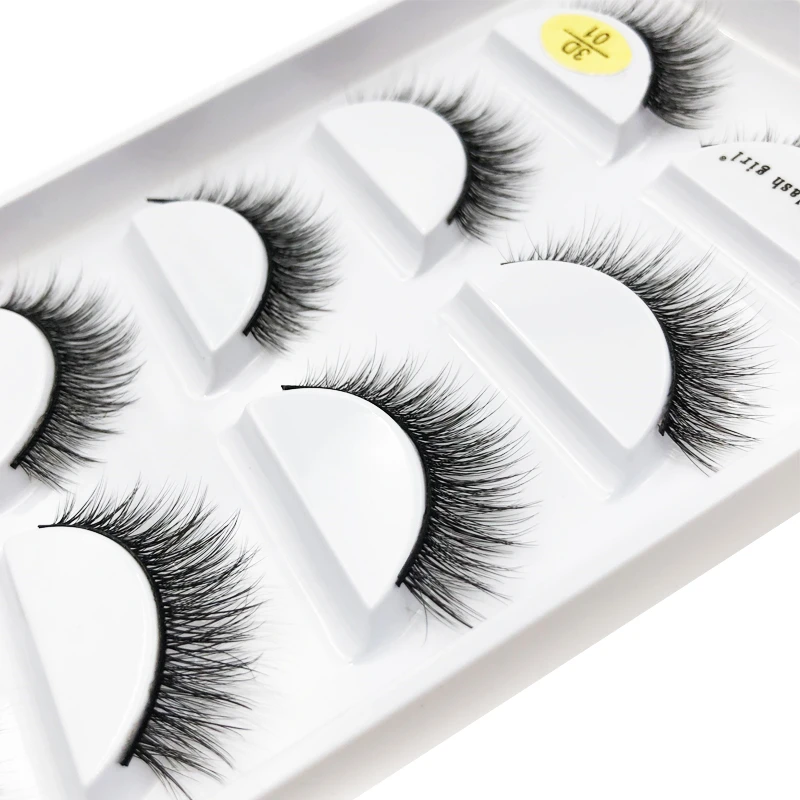 5 pairs/Tray Premium Cotton Black Band natural warping 3D effect Faux Silk Hair false eyelashes extention with Support custom