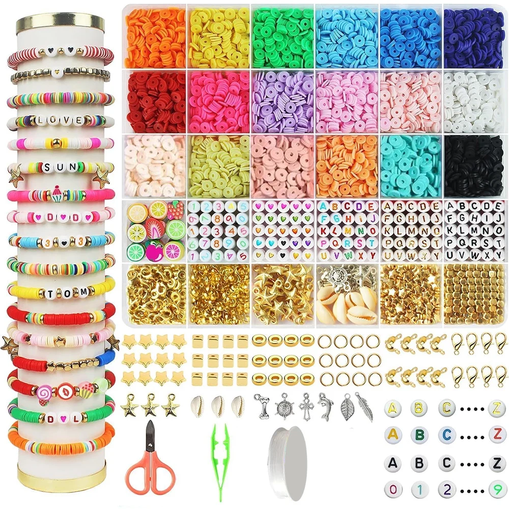 5100 Clay Beads Bracelet Making Kit, Flat Preppy Beads for Friendship Jewelry Making,Polymer Beads with  Gif