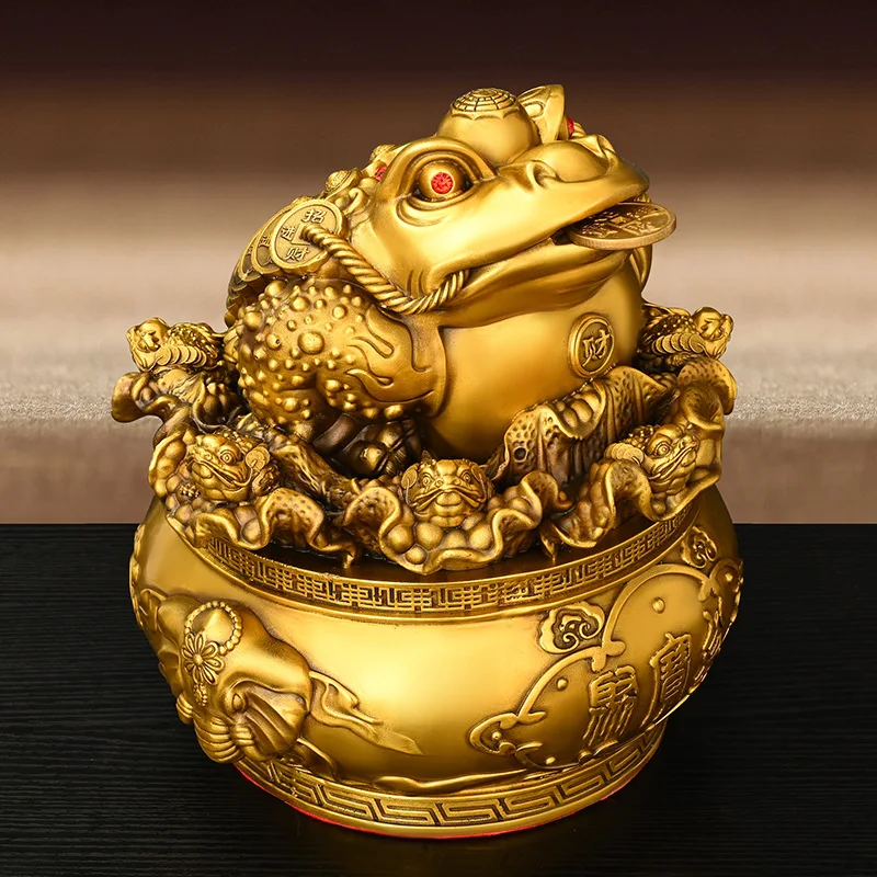 Copper Golden Toad Ornament, Pure Copper Three-Legged Toad, Living Room and Store Decoration, Gift, Treasure Bowl Toad, Hundred