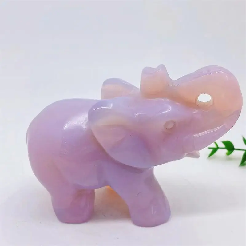 

High Quality Pink Opalite Elephant Crystal Carving Animal Healing Energy Stone Fengshui Home Decoration Holiday Gift 1pcs