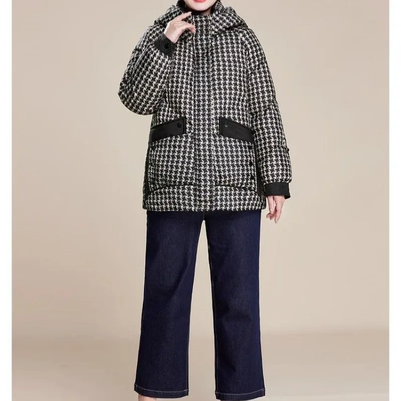 Women's Autumn Winter Top Coat Cotton Coat Houndstooth Warm Thickened Retro Simple Comfortable Loose Casual Soft Niche Versatile