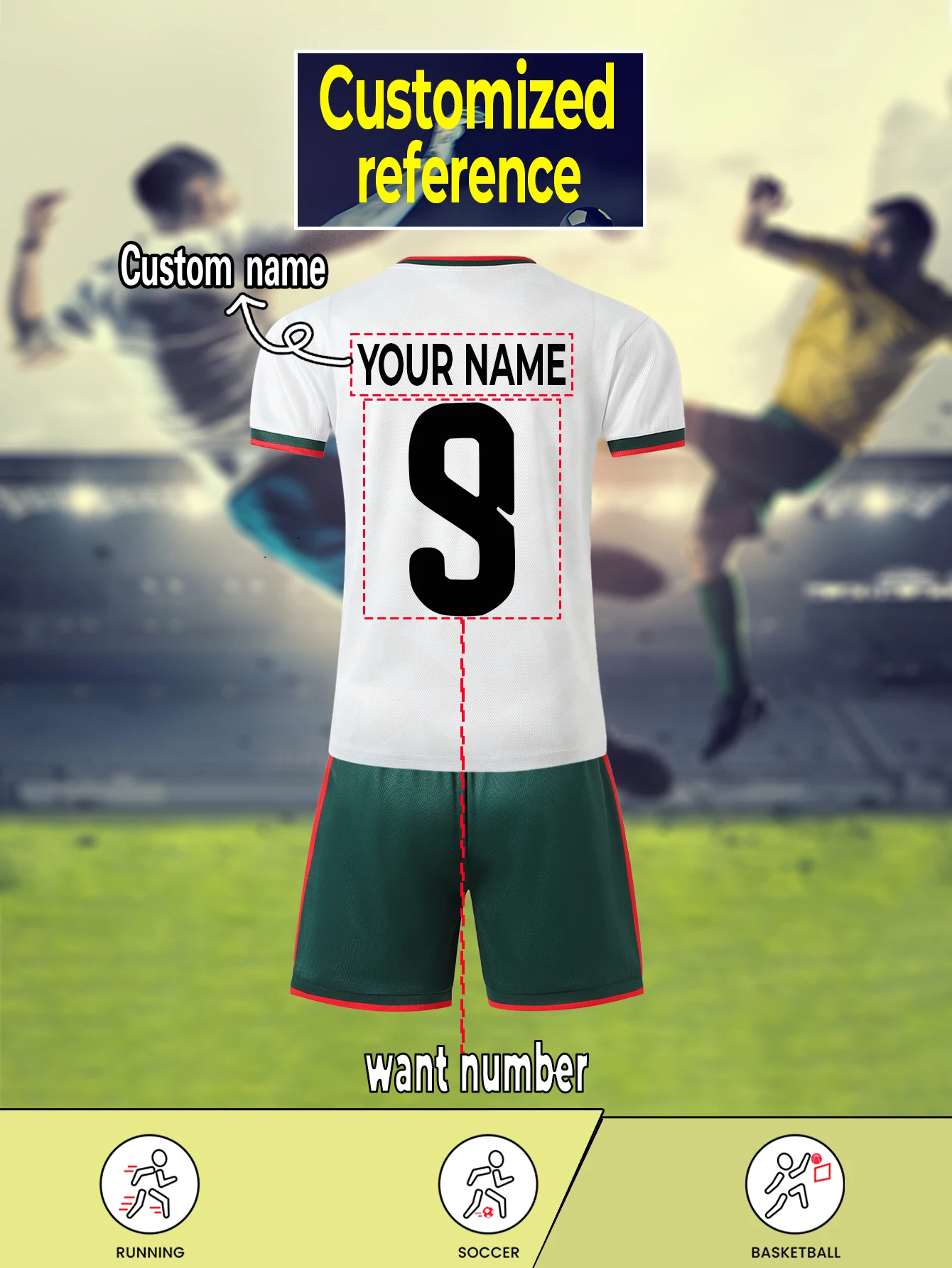 Kids And Teens Lightweight Quick-Dry Soccer Uniform Set for Sports Outdoor Wear Fixed Number 7 Back Name Personaliz