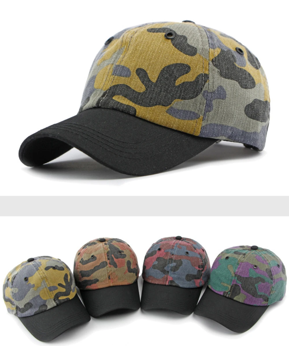 HT4350 Baseballkappe für Herren und Damen, Frühling und Sommer Sonnenkappe, Atmungsaktive Baumwolle, Tarnmuster Baseballmütze, Verstellbare Snapback-Kappe – Detail 2