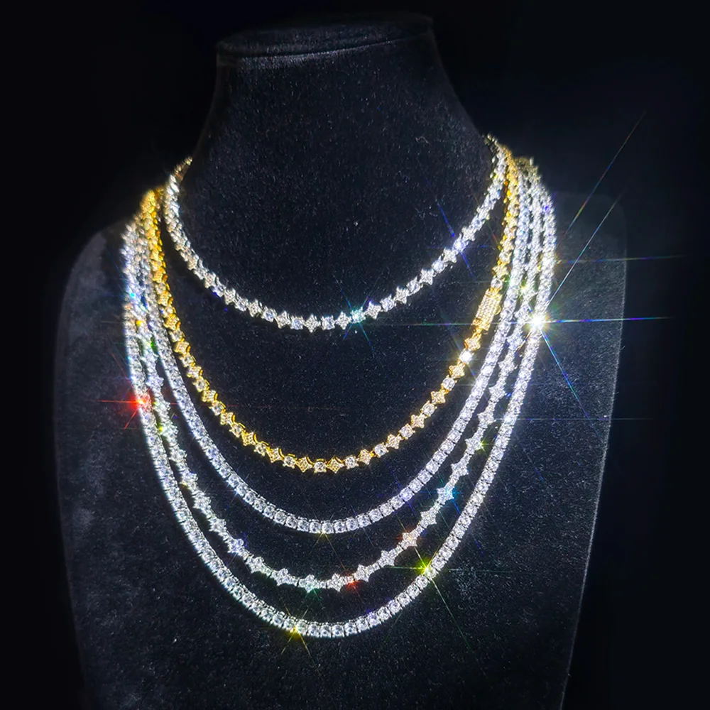 

NUOYA Hip Hop Jewelry Iced Out AAAAA CZ Tennis Chain Bling Cubic Zirconia 7-8inch Bracelet 16-24inch Diamond Necklace Women Men