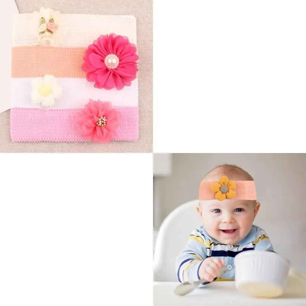 

4pcs Bright and Soft Fabric Flower Headwear for Children Ages 0-3 Year Birthdays and School Activity Wear Headbands 4XBC