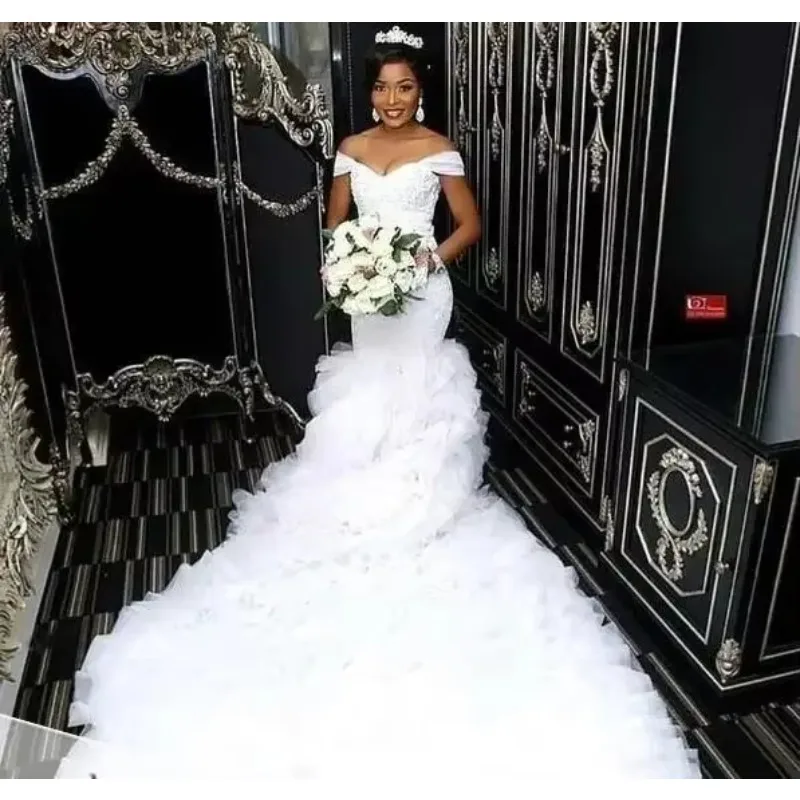 맞춤 제작 고품질 신상 머메이드 레이스 트레일링 여성 웨딩드레스 신부 드레스