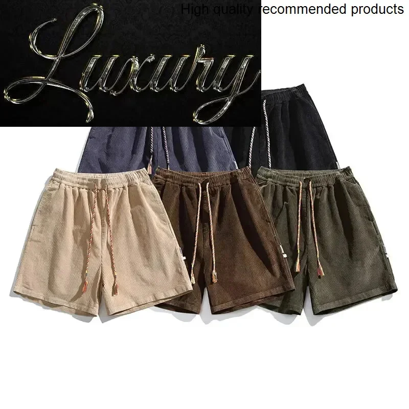 

Men High Quality Corduroy Shorts Women Streetwear Fashion Loose Casual Vintage Wide Leg Tack Sport Shorts Knee Length Short Pant