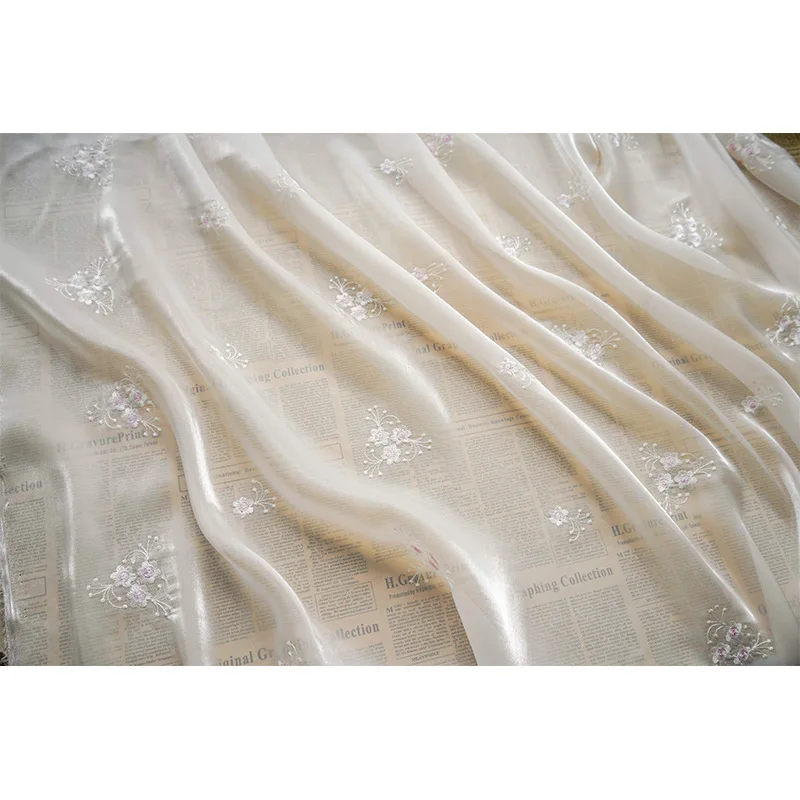 3/5m Champagne Apricot Flower Embroidery Organza Fabric Cheongsam Dress Clothing Designer Sewing Accessories By The Meter