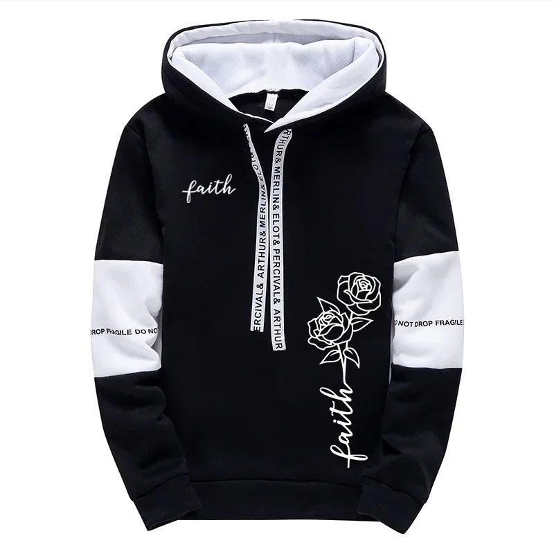 Men/women Daily Casual Sports Hooded Outfit Autumn Unisex Fashion Jogging Suit Faith Flower Print Hoodie and Sweatpants 2pcs Set view 5