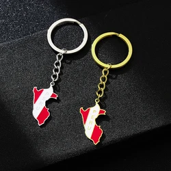 Fashion Peru Map Flag Key Chain Stainless Steel Men Women Perú Maps Keyring Jewelry Gift